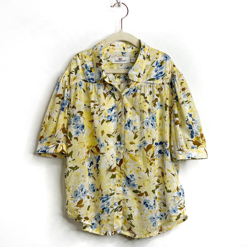 Vineyard Vines Girls Martha Floral Puff Sleeve Woven Top Size 12